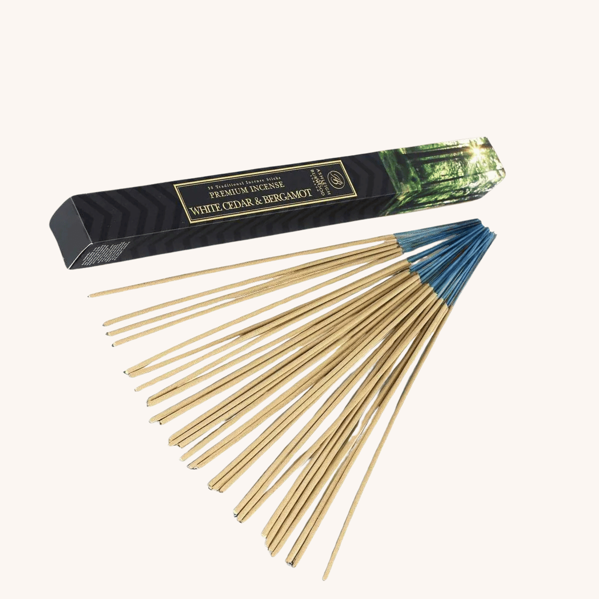 White Cedar & Bergamot Incense on a white background