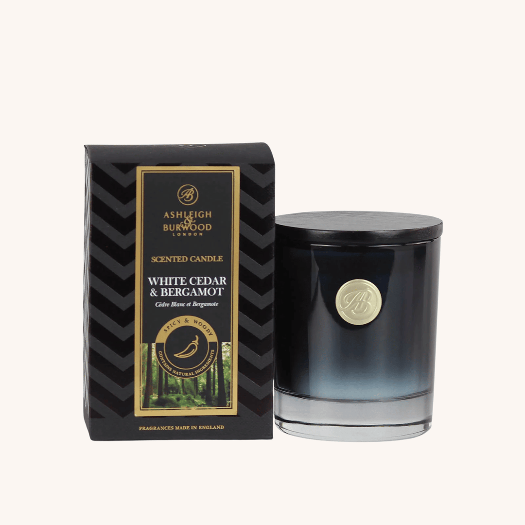 White Cedar & Bergamot Signature Scented Candle on a white background