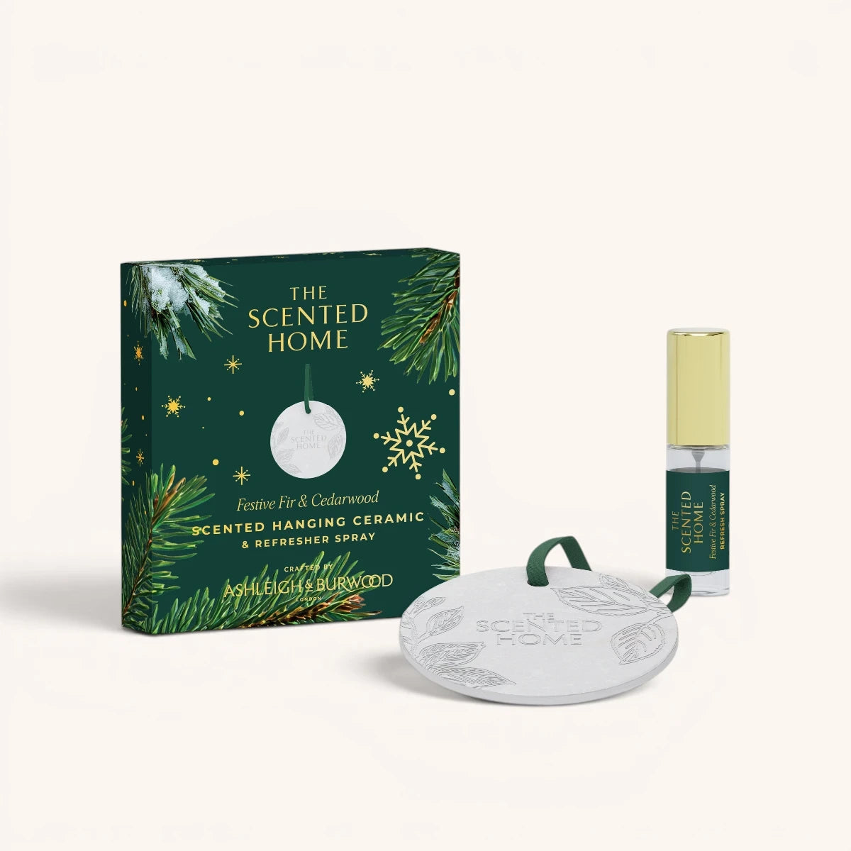 Festive Fir & Cedarwood Scented Hanging Ceramic & Refresher Spray