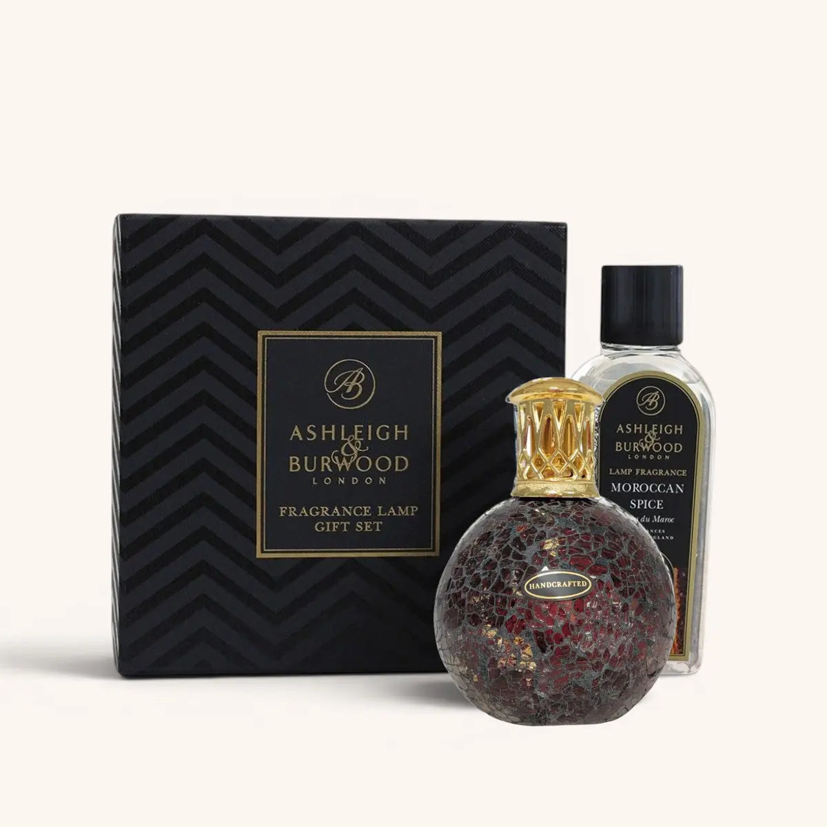 Ashleigh & Burwood fragrance lamp gift set with decorative bottle and packaging on a white background