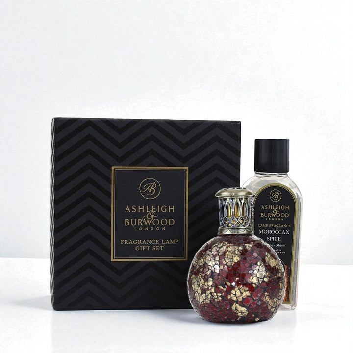 Dragon's Eye and Moroccan Spice Fragrance Lamp Gift Set against a white neutral background