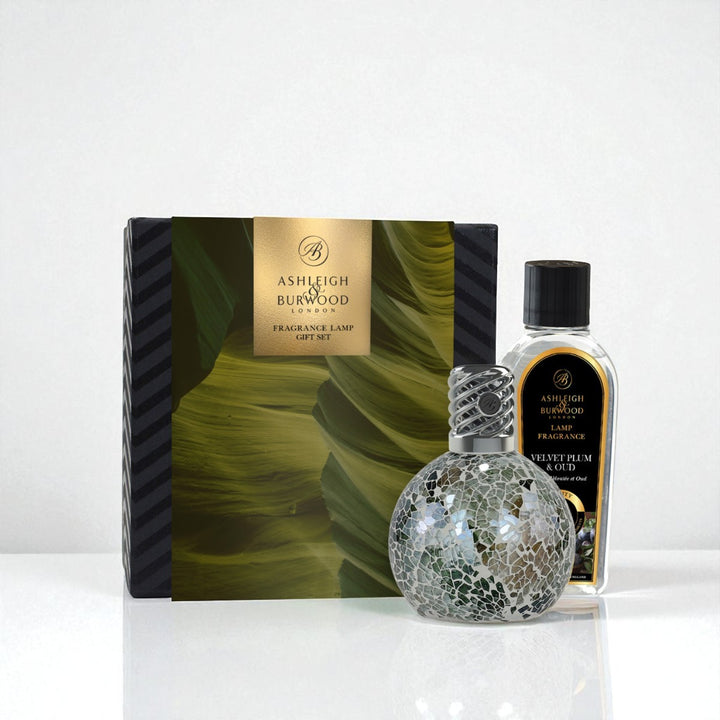 Ashleigh & Burwood fragrance lamp gift set with packaging on a white background