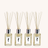 Four diffuser bottles with reeds and question mark labels on a white background