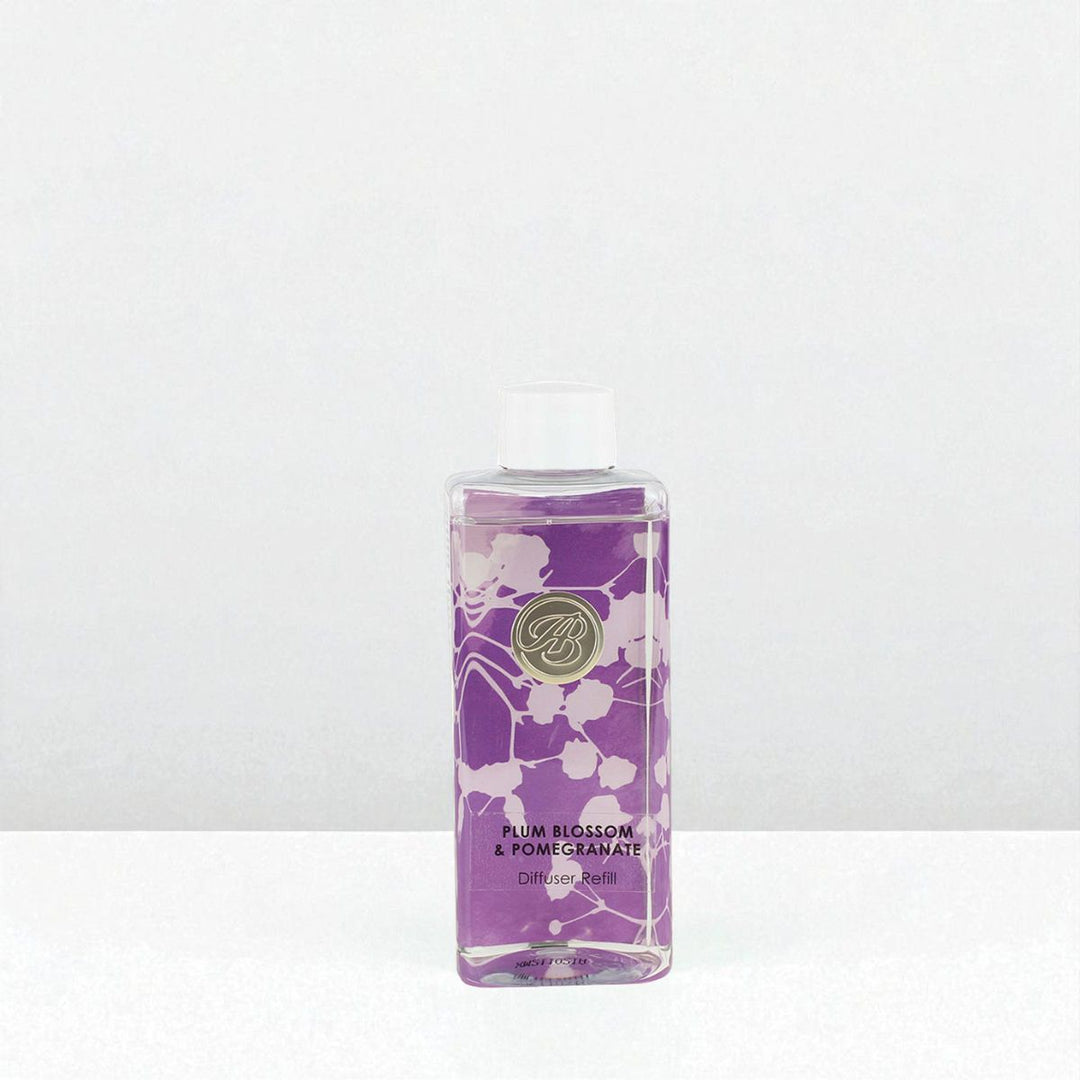 Plum Blossom & Pomegranate Diffuser Refill against a white neutral background