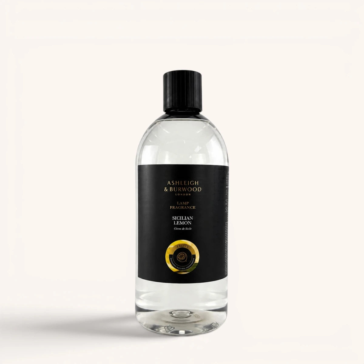 Clear bottle with black label featuring Ashleigh & Burwood logo on a white background